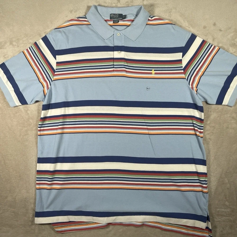 VTG NWOT Polo Ralph Lauren Multicolor Rugby Striped Pony Cotton Mens 3XLT